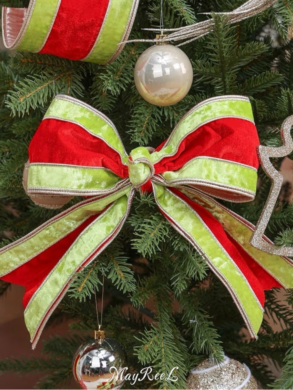 Holiday Velvet Ribbon in Red and Lime Green - Picture 5 of 11